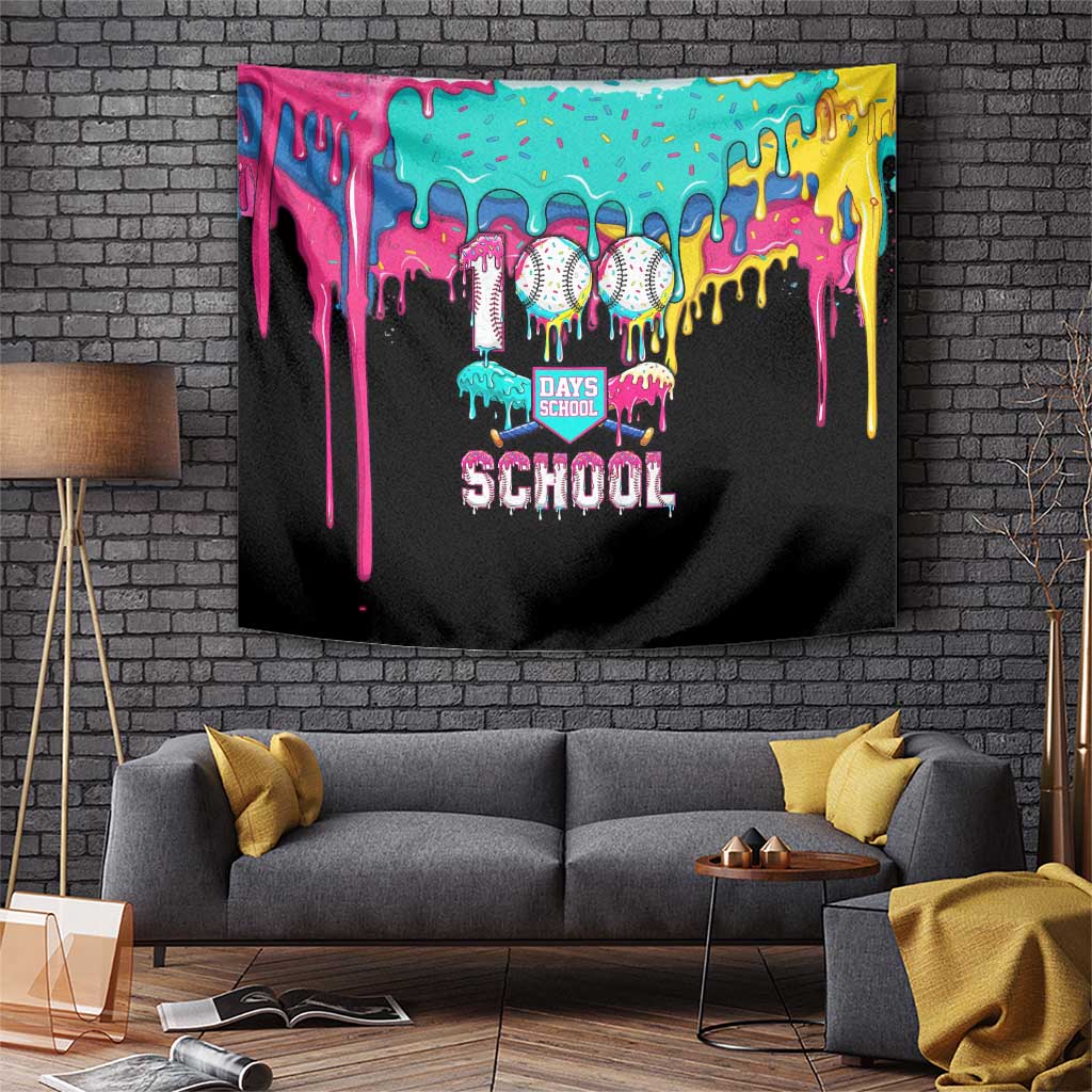100 Days of School Baseball Tapestry with Sweet Melting Drip Pattern