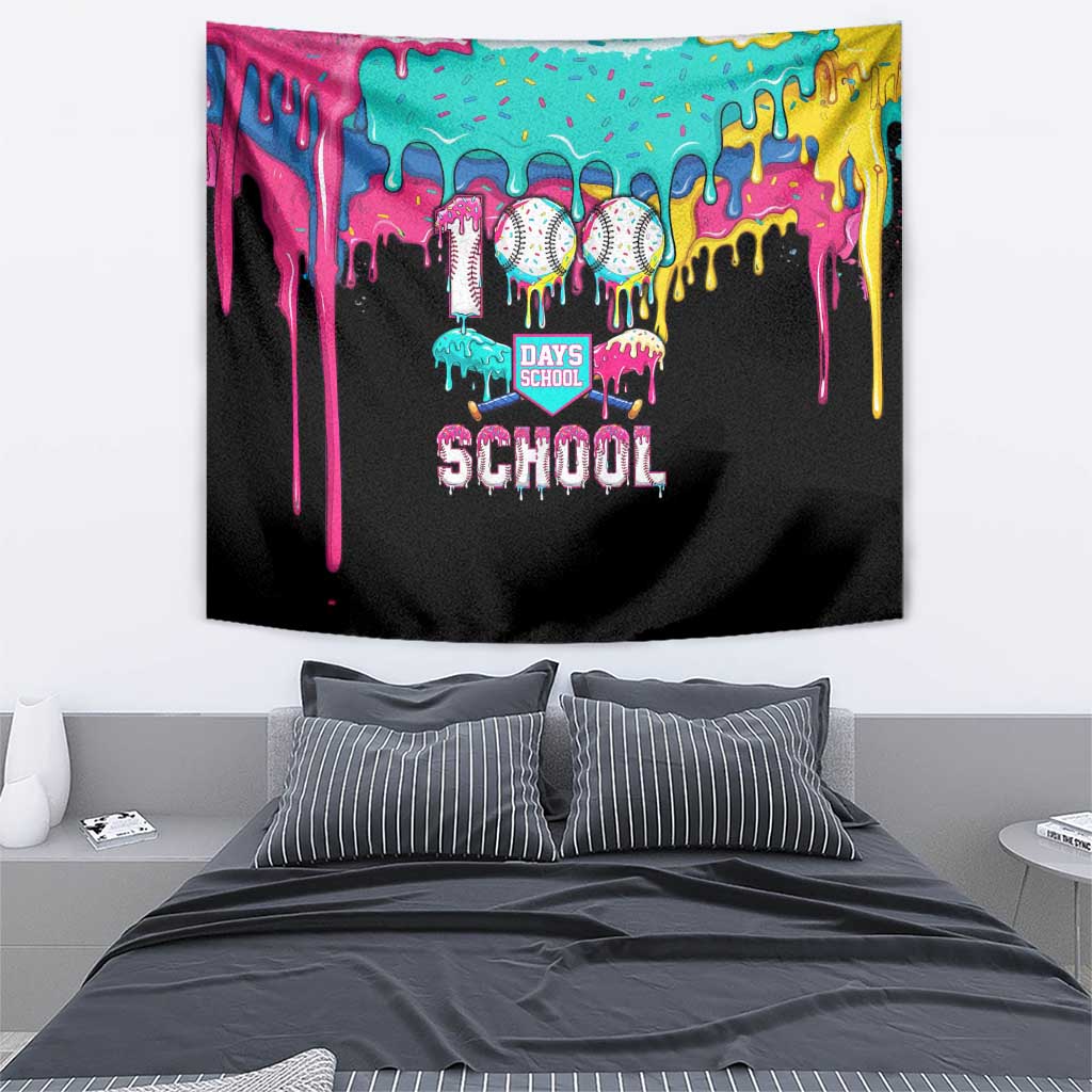 100 Days of School Baseball Tapestry with Sweet Melting Drip Pattern