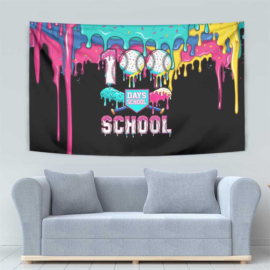 100 Days of School Baseball Tapestry with Sweet Melting Drip Pattern