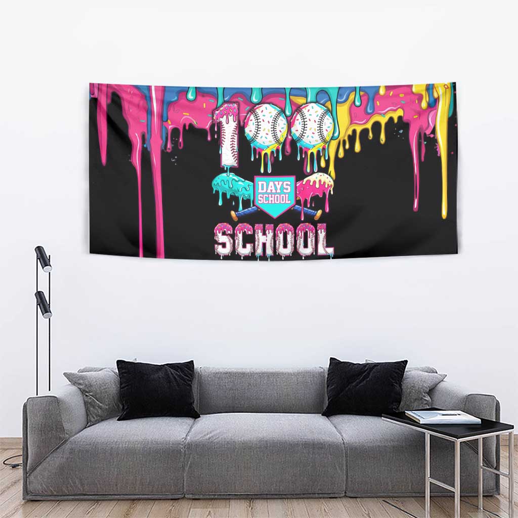 100 Days of School Baseball Tapestry with Sweet Melting Drip Pattern
