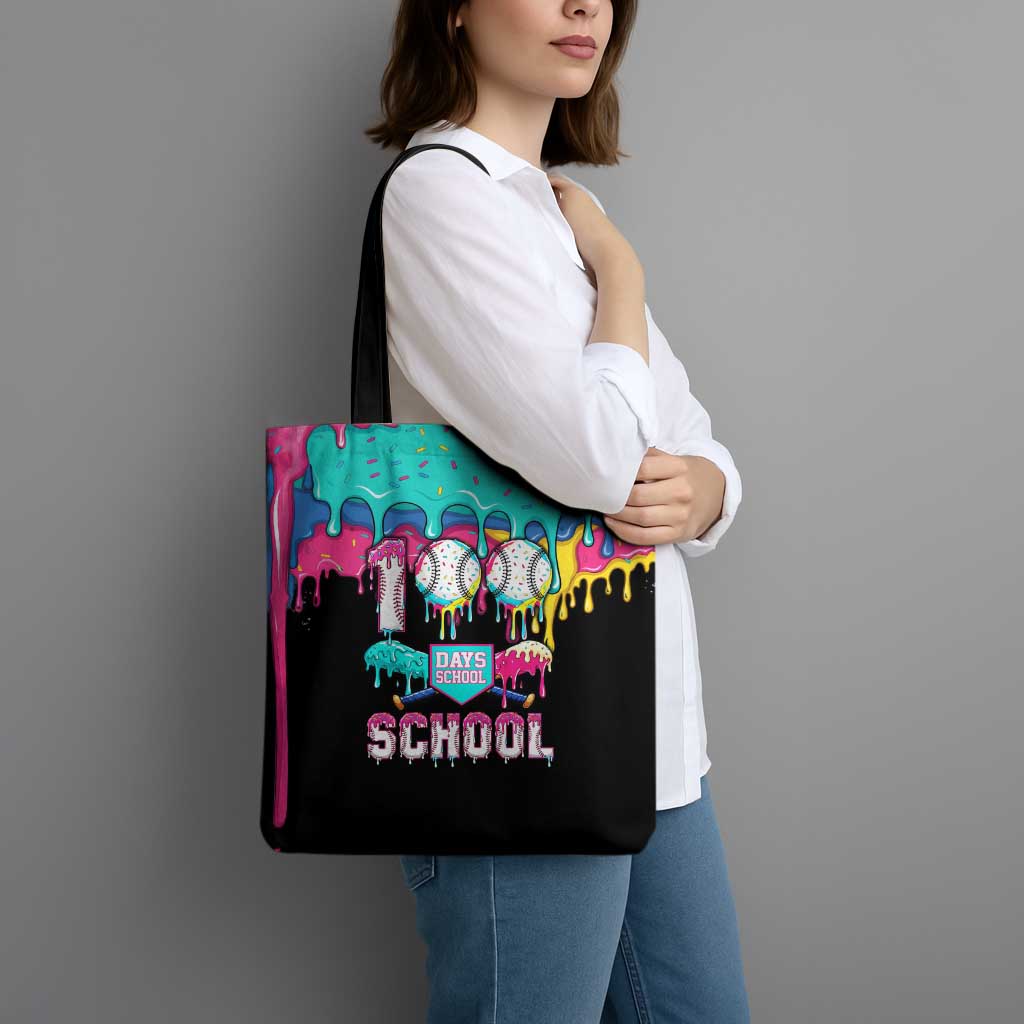 100 Days of School Baseball Tote Bag with Sweet Melting Drip Pattern