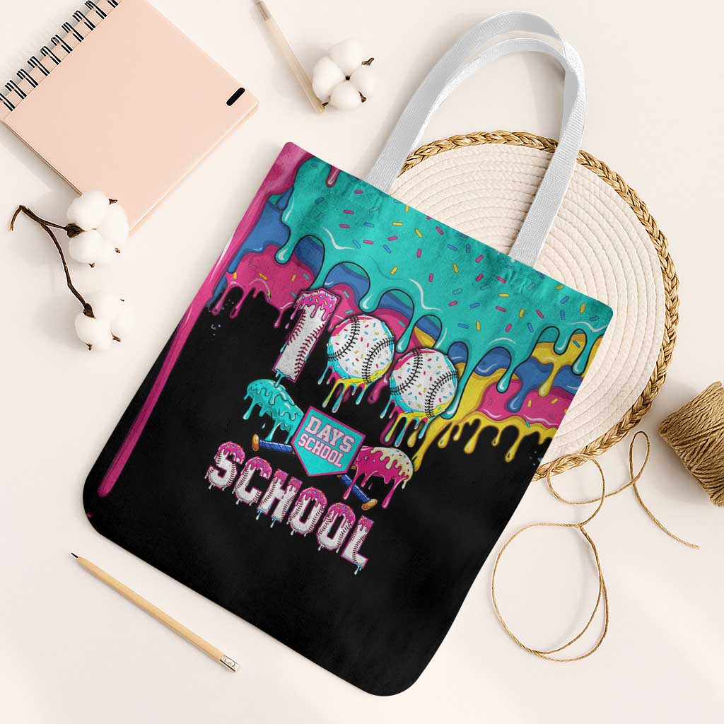 100 Days of School Baseball Tote Bag with Sweet Melting Drip Pattern