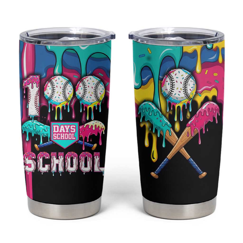 100 Days of School Baseball Tumbler Cup with Sweet Melting Drip Pattern