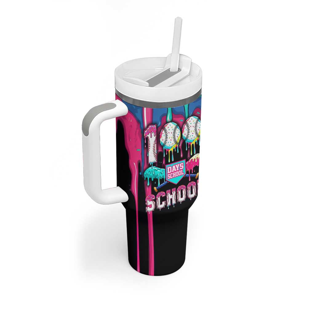 100 Days of School Baseball Tumbler With Handle with Sweet Melting Drip Pattern