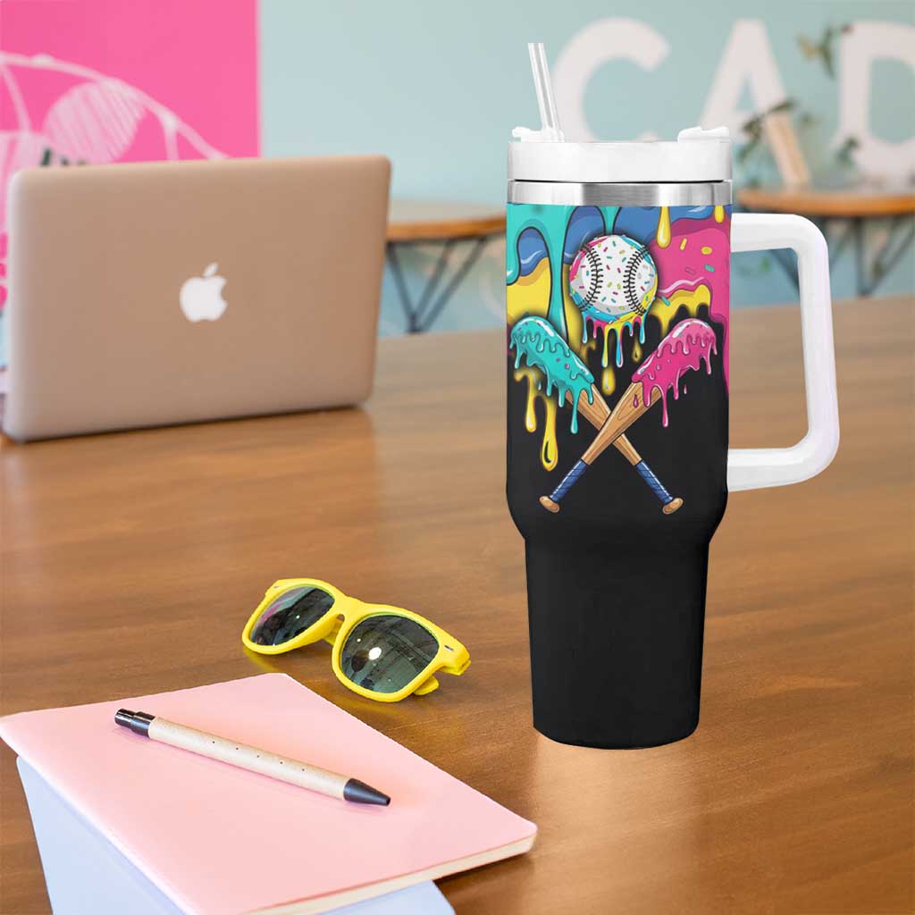 100 Days of School Baseball Tumbler With Handle with Sweet Melting Drip Pattern