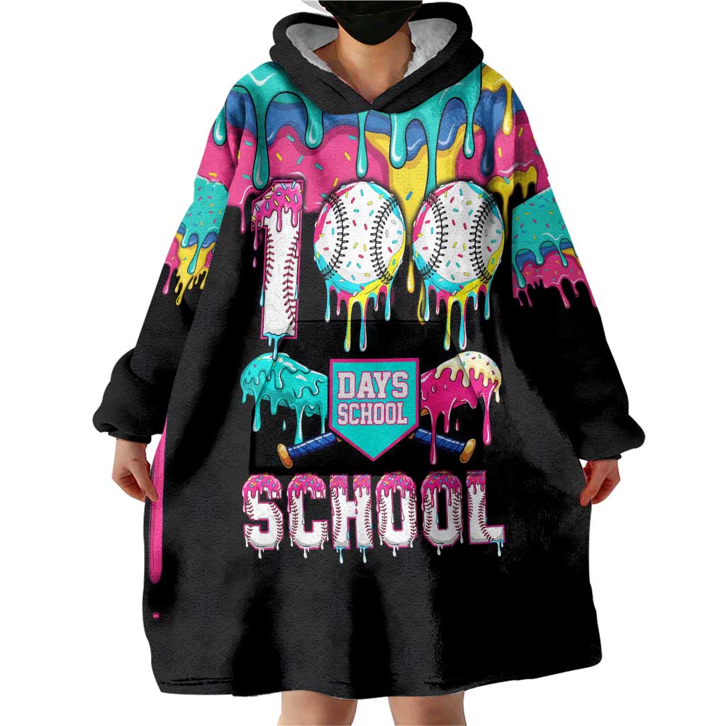 100 Days of School Baseball Wearable Blanket Hoodie with Sweet Melting Drip Pattern