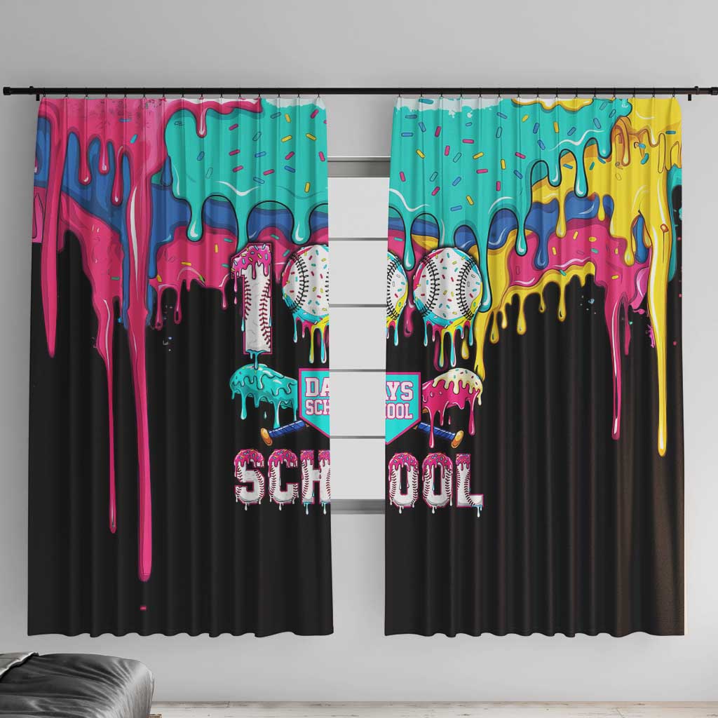 100 Days of School Baseball Window Curtain with Sweet Melting Drip Pattern