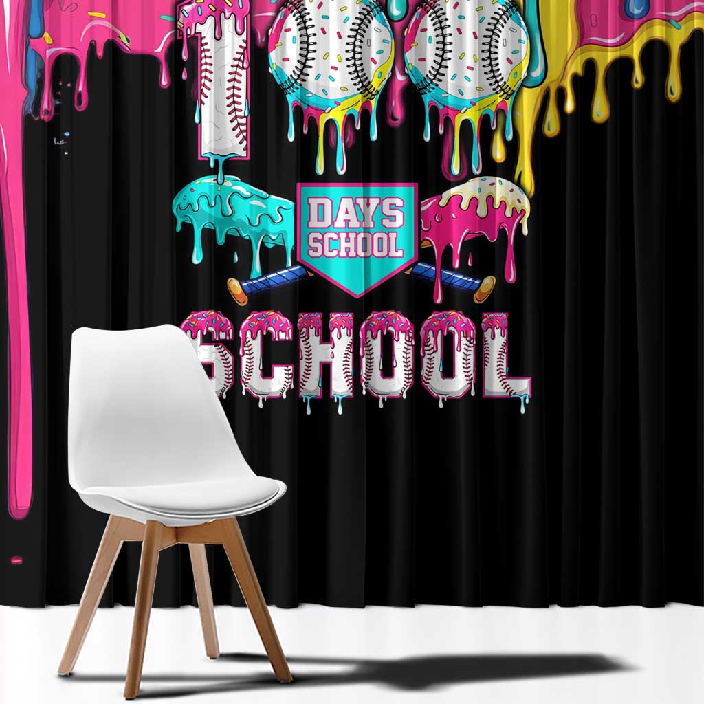 100 Days of School Baseball Window Curtain with Sweet Melting Drip Pattern