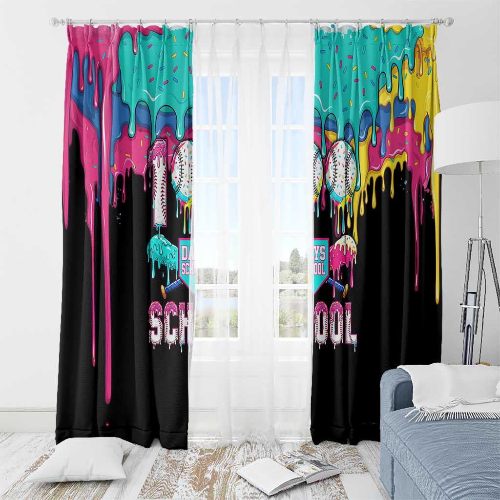 100 Days of School Baseball Window Curtain with Sweet Melting Drip Pattern