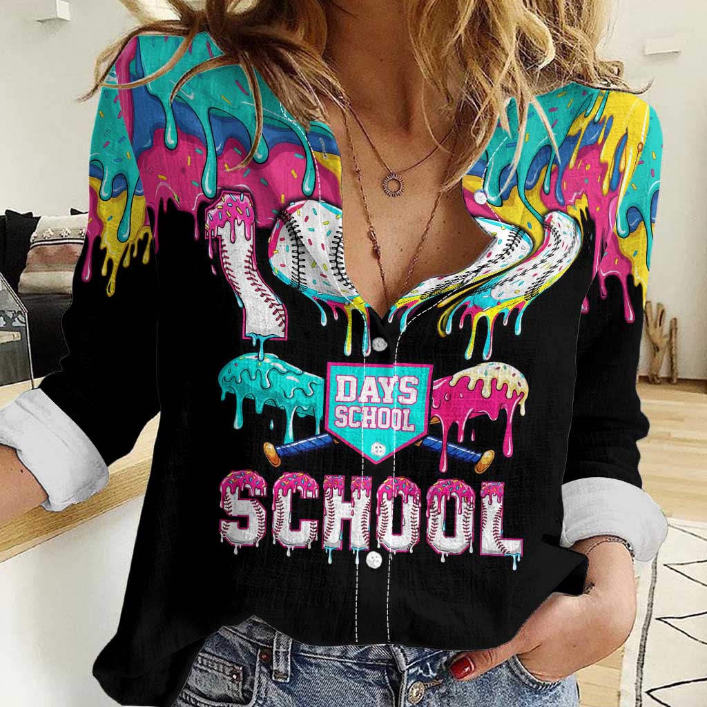 100 Days of School Baseball Women Casual Shirt with Sweet Melting Drip Pattern