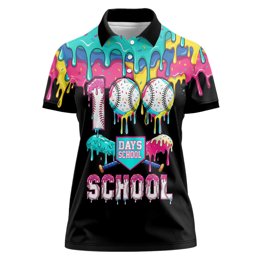 100 Days of School Baseball Women Polo Shirt with Sweet Melting Drip Pattern