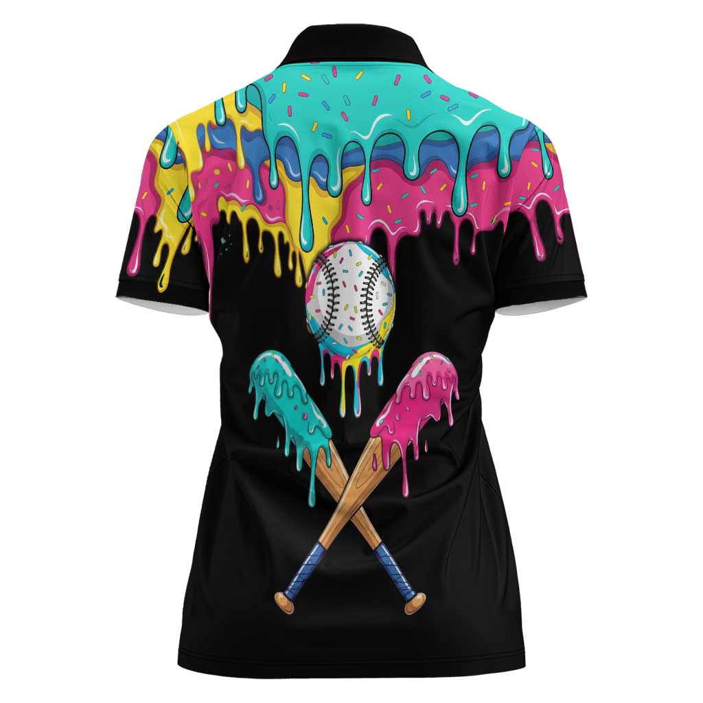 100 Days of School Baseball Women Polo Shirt with Sweet Melting Drip Pattern