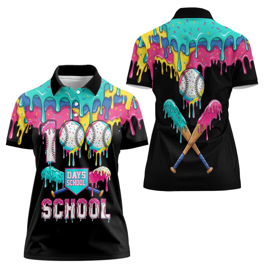 100 Days of School Baseball Women Polo Shirt with Sweet Melting Drip Pattern