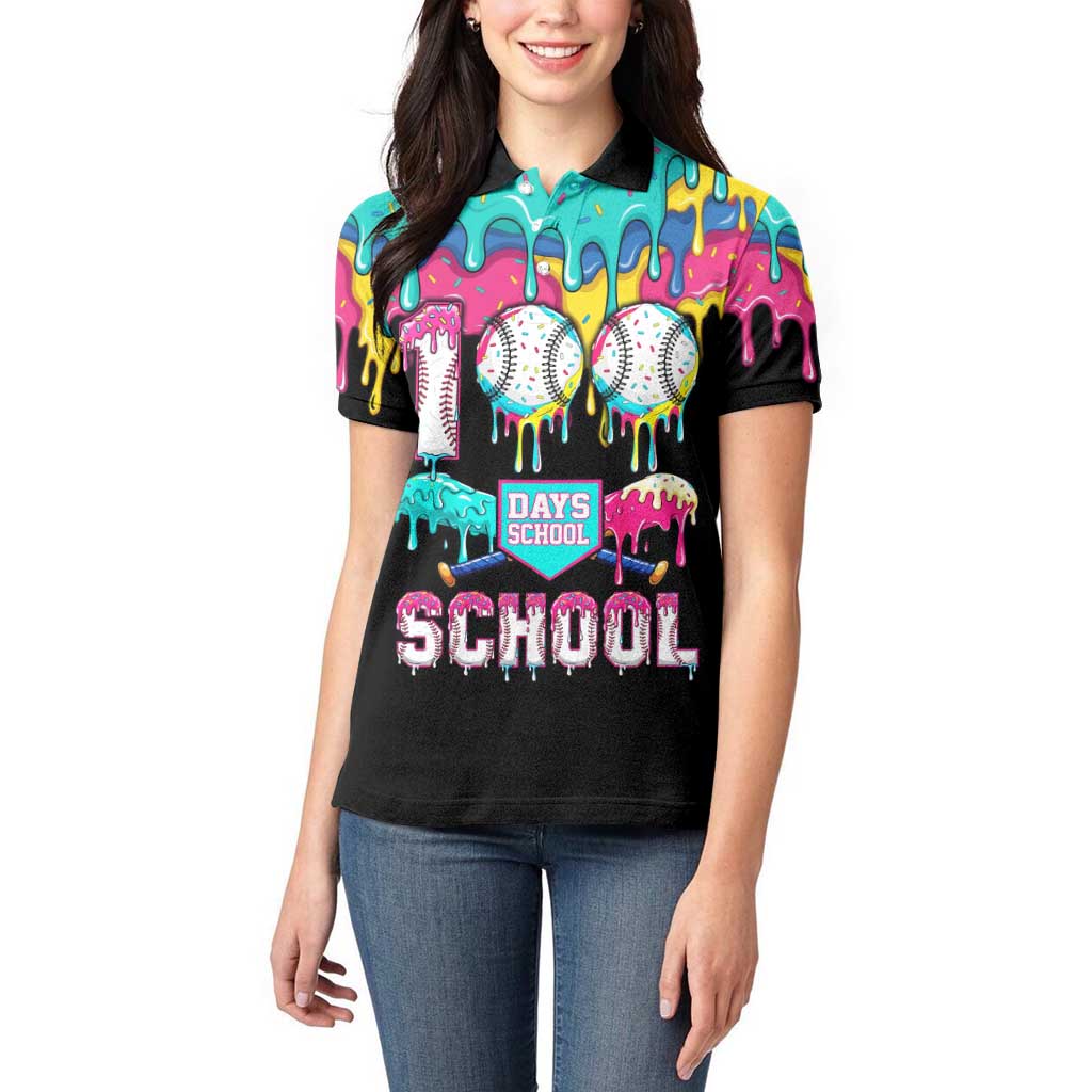 100 Days of School Baseball Women Polo Shirt with Sweet Melting Drip Pattern