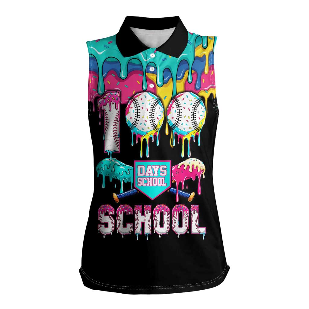 100 Days of School Baseball Women Sleeveless Polo Shirt with Sweet Melting Drip Pattern
