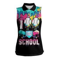 100 Days of School Baseball Women Sleeveless Polo Shirt with Sweet Melting Drip Pattern