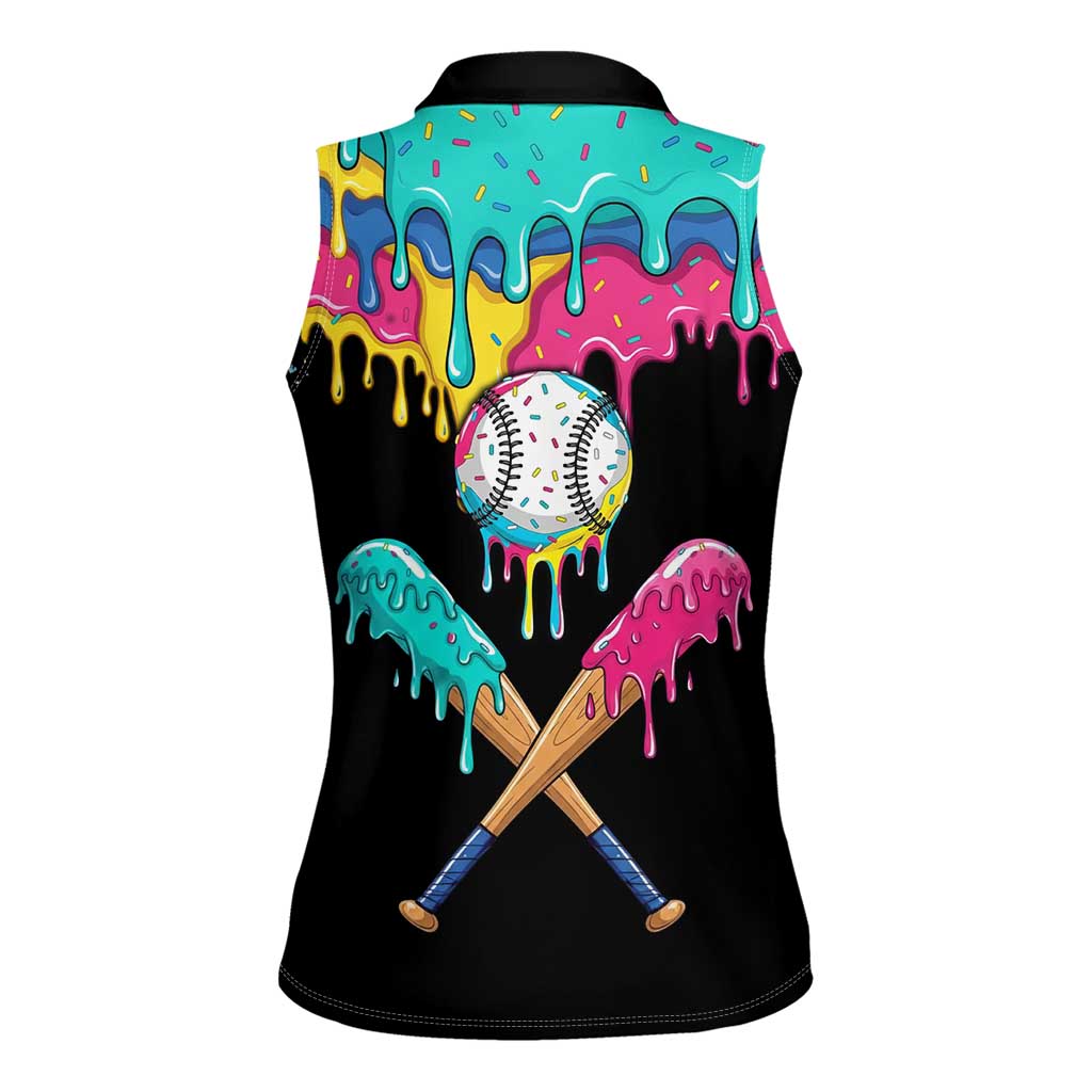 100 Days of School Baseball Women Sleeveless Polo Shirt with Sweet Melting Drip Pattern