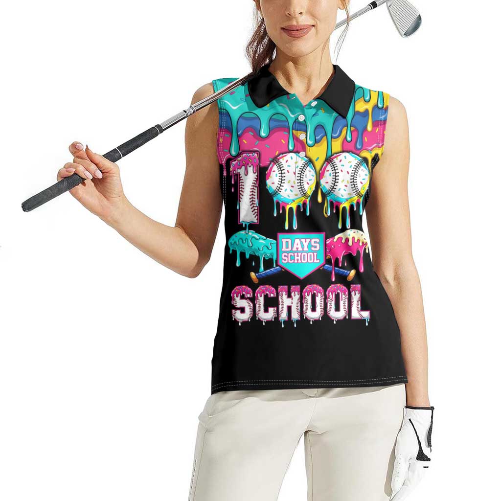 100 Days of School Baseball Women Sleeveless Polo Shirt with Sweet Melting Drip Pattern