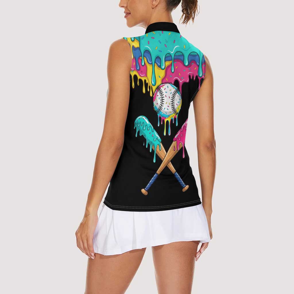 100 Days of School Baseball Women Sleeveless Polo Shirt with Sweet Melting Drip Pattern