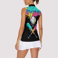 100 Days of School Baseball Women Sleeveless Polo Shirt with Sweet Melting Drip Pattern
