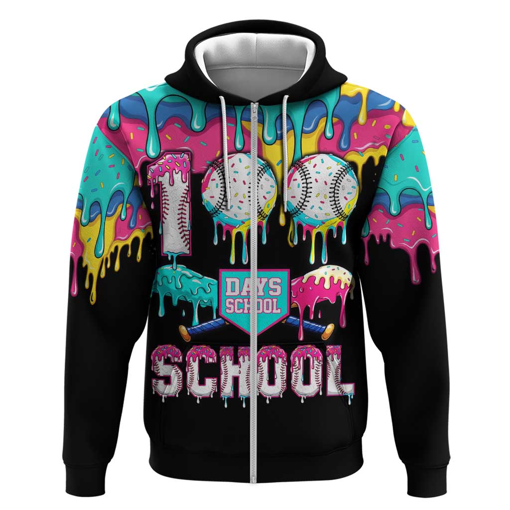 100 Days of School Baseball Zip Hoodie with Sweet Melting Drip Pattern