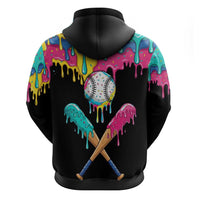 100 Days of School Baseball Zip Hoodie with Sweet Melting Drip Pattern