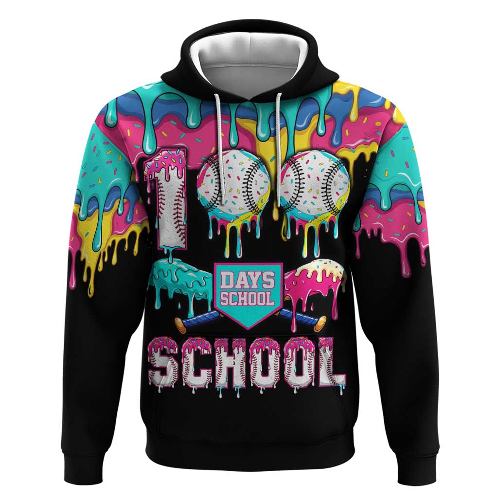 100 Days of School Baseball Zip Hoodie with Sweet Melting Drip Pattern