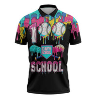 100 Days of School Baseball Zipper Polo Shirt with Sweet Melting Drip Pattern