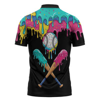 100 Days of School Baseball Zipper Polo Shirt with Sweet Melting Drip Pattern