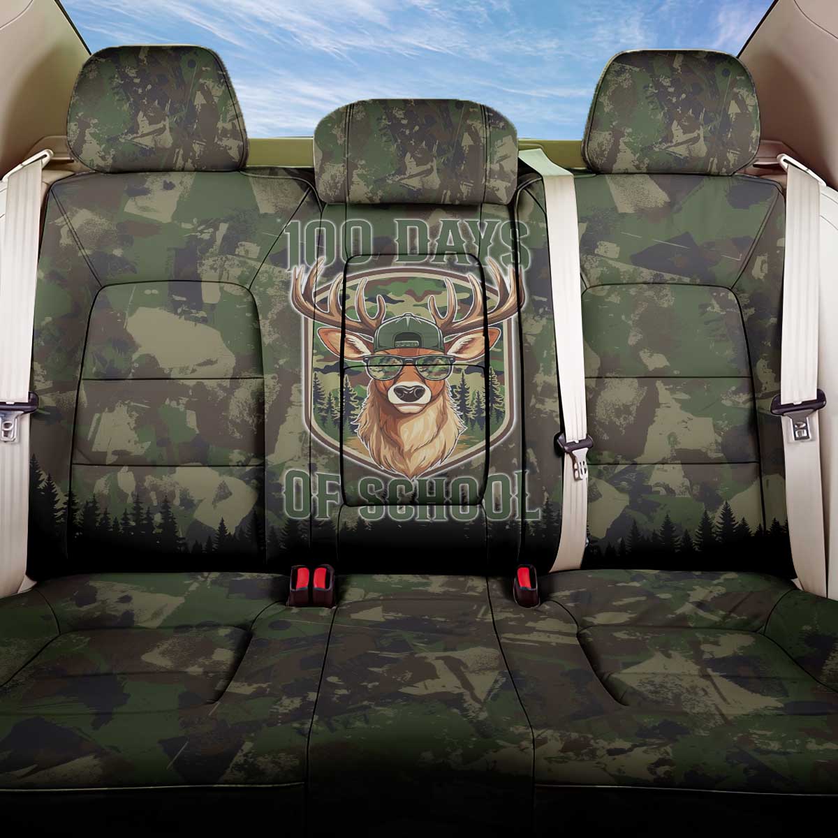 Deer 100 Days of School Back Car Seat Cover Camo Deer Adventure Forest