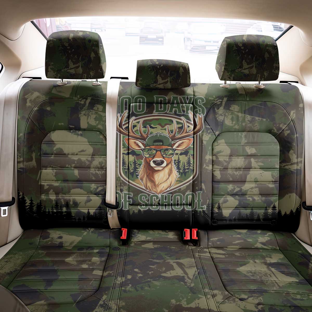Deer 100 Days of School Back Car Seat Cover Camo Deer Adventure Forest