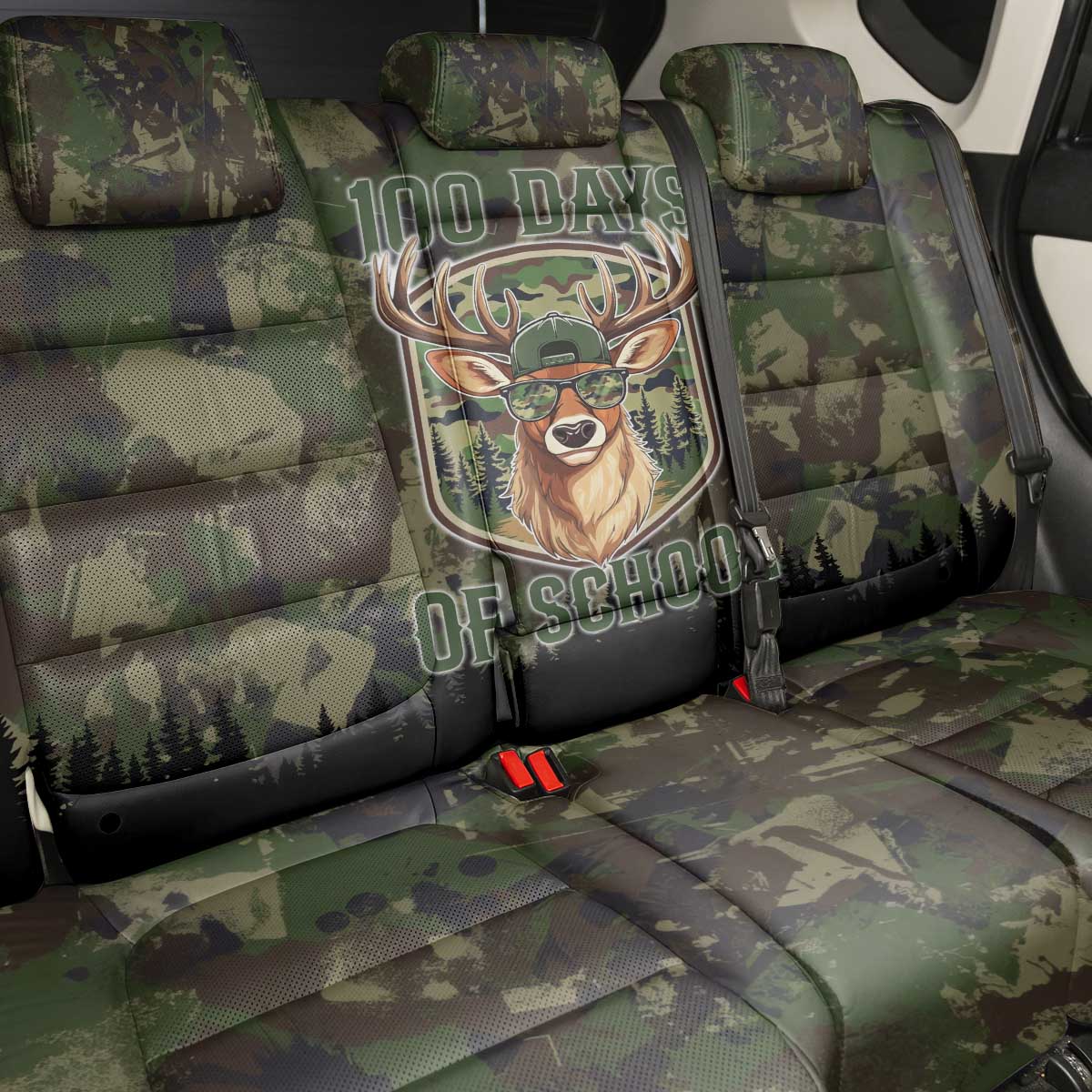 Deer 100 Days of School Back Car Seat Cover Camo Deer Adventure Forest