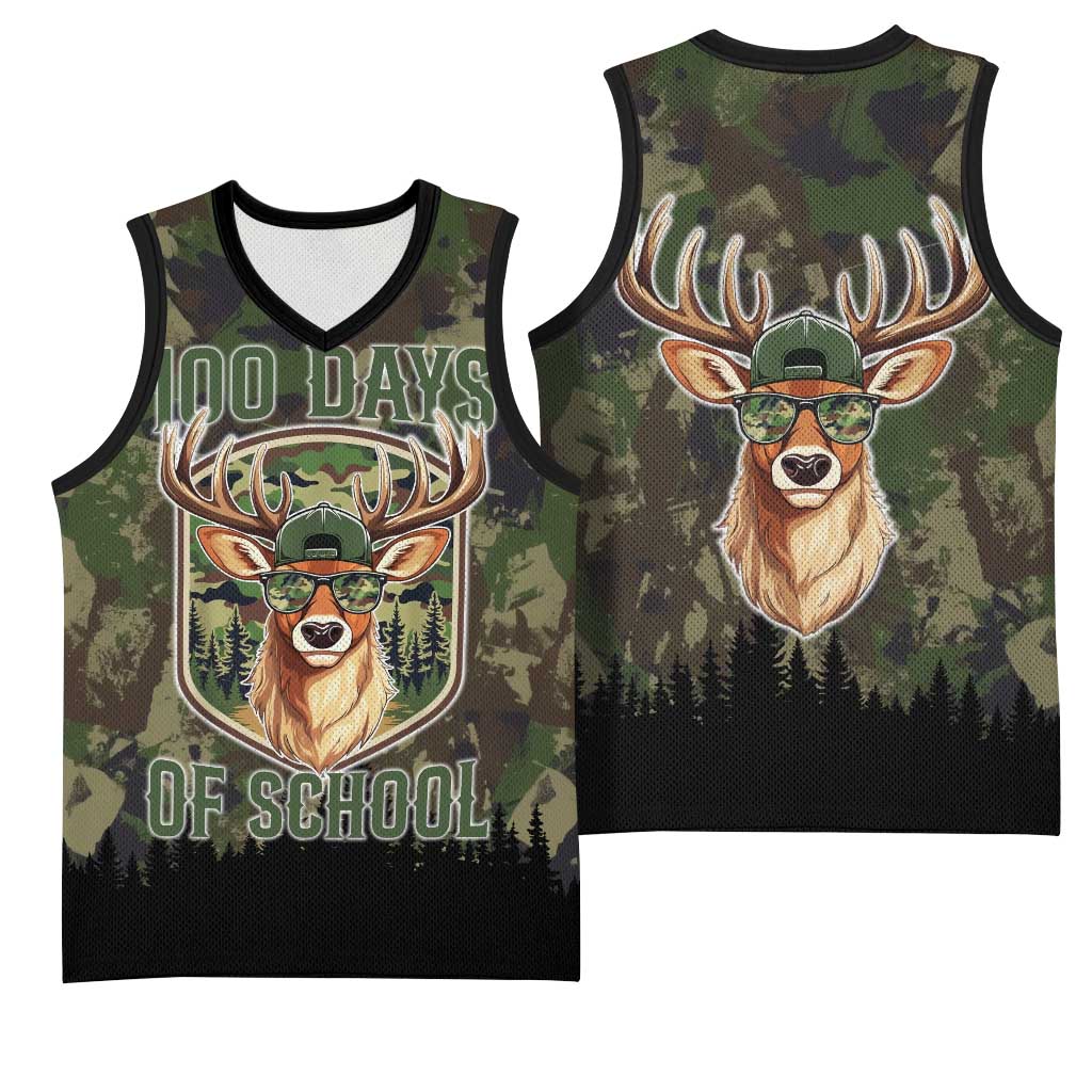 Deer 100 Days of School Basketball Jersey Camo Deer Adventure Forest