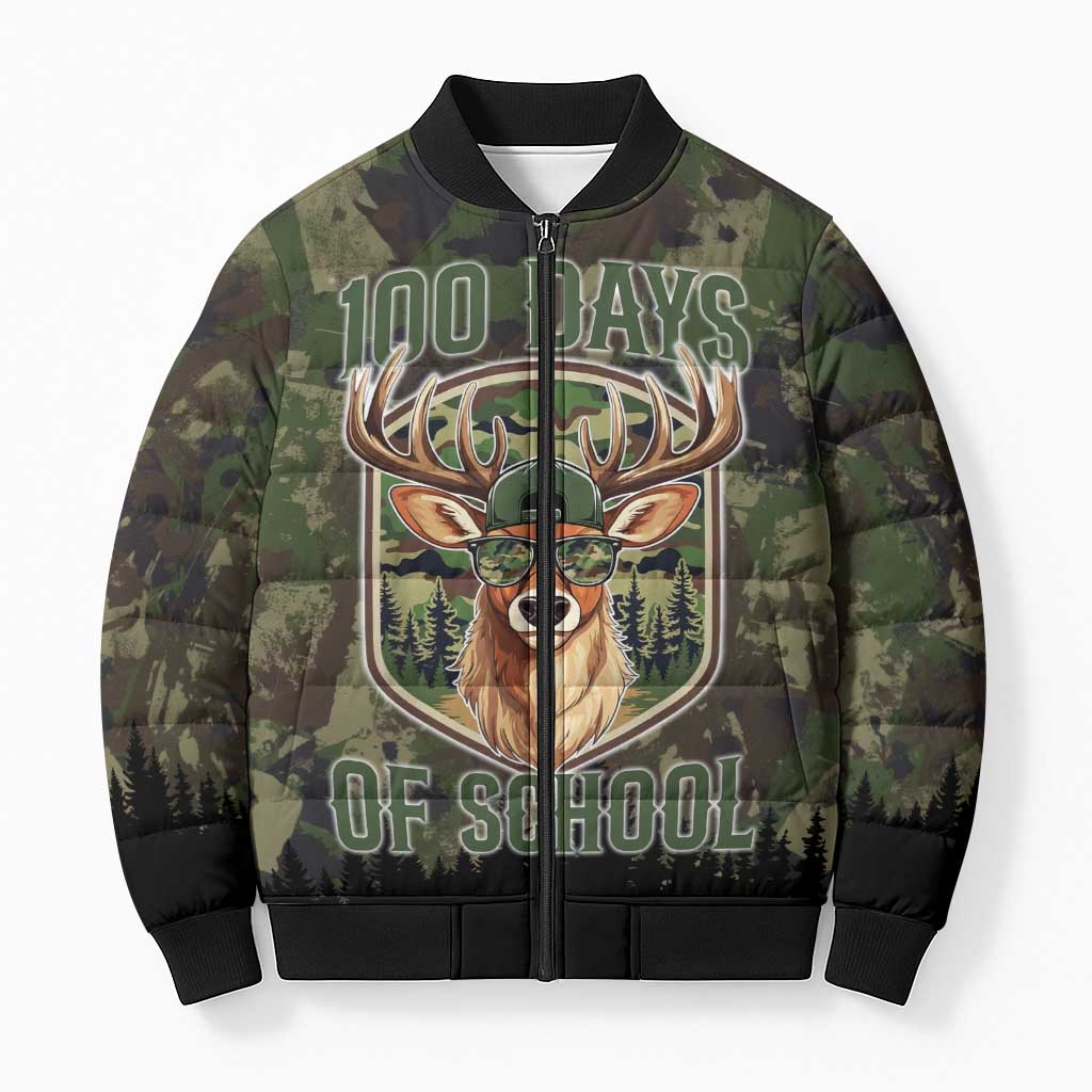Deer 100 Days of School Bomber Puffer Jacket Camo Deer Adventure Forest