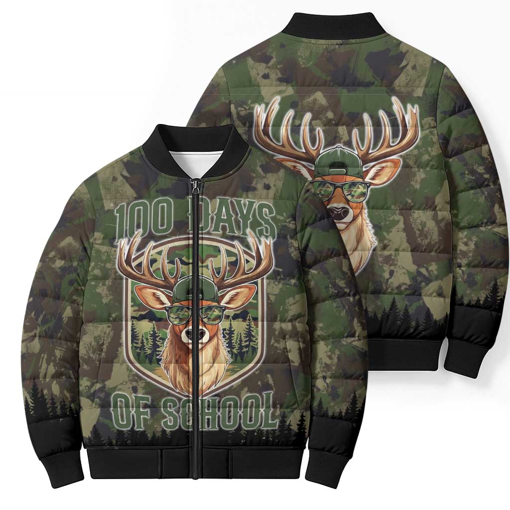 Deer 100 Days of School Bomber Puffer Jacket Camo Deer Adventure Forest