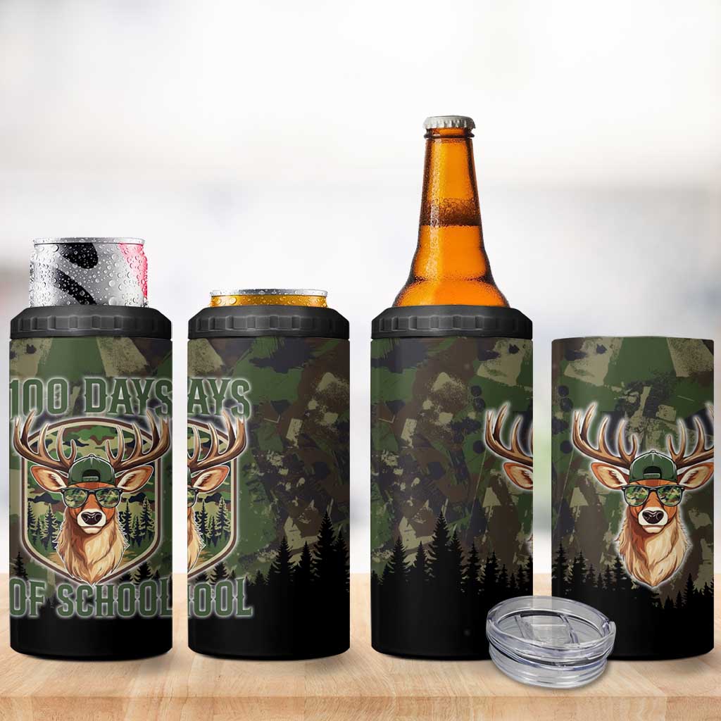 Deer 100 Days of School 4 in 1 Can Cooler Tumbler Camo Deer Adventure Forest