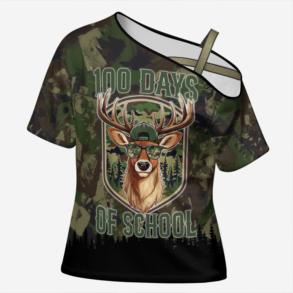 Deer 100 Days of School Cross Shoulder Shirt Camo Deer Adventure Forest