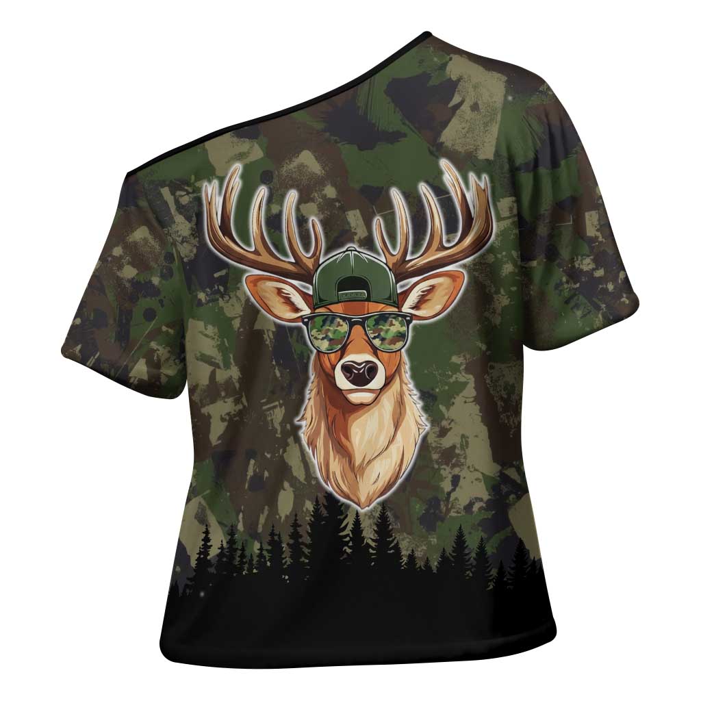 Deer 100 Days of School Cross Shoulder Shirt Camo Deer Adventure Forest