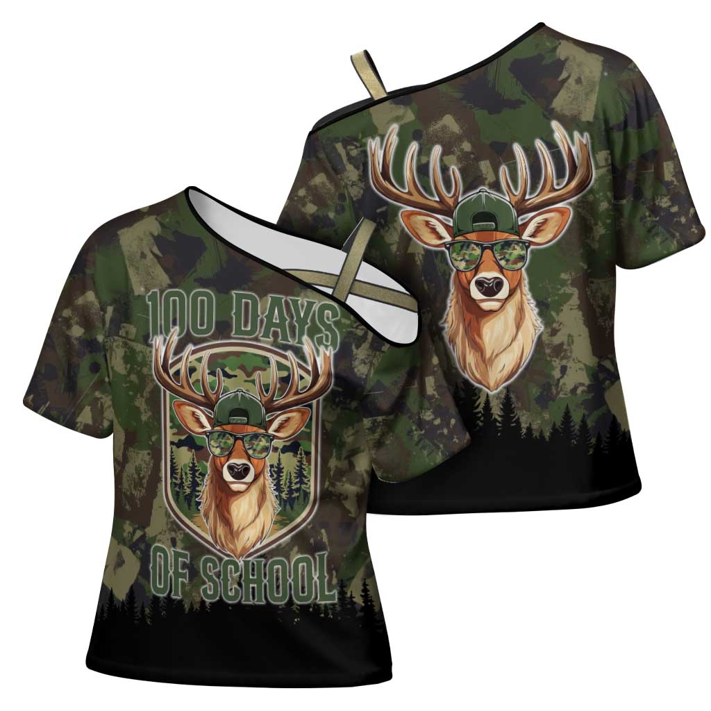 Deer 100 Days of School Cross Shoulder Shirt Camo Deer Adventure Forest