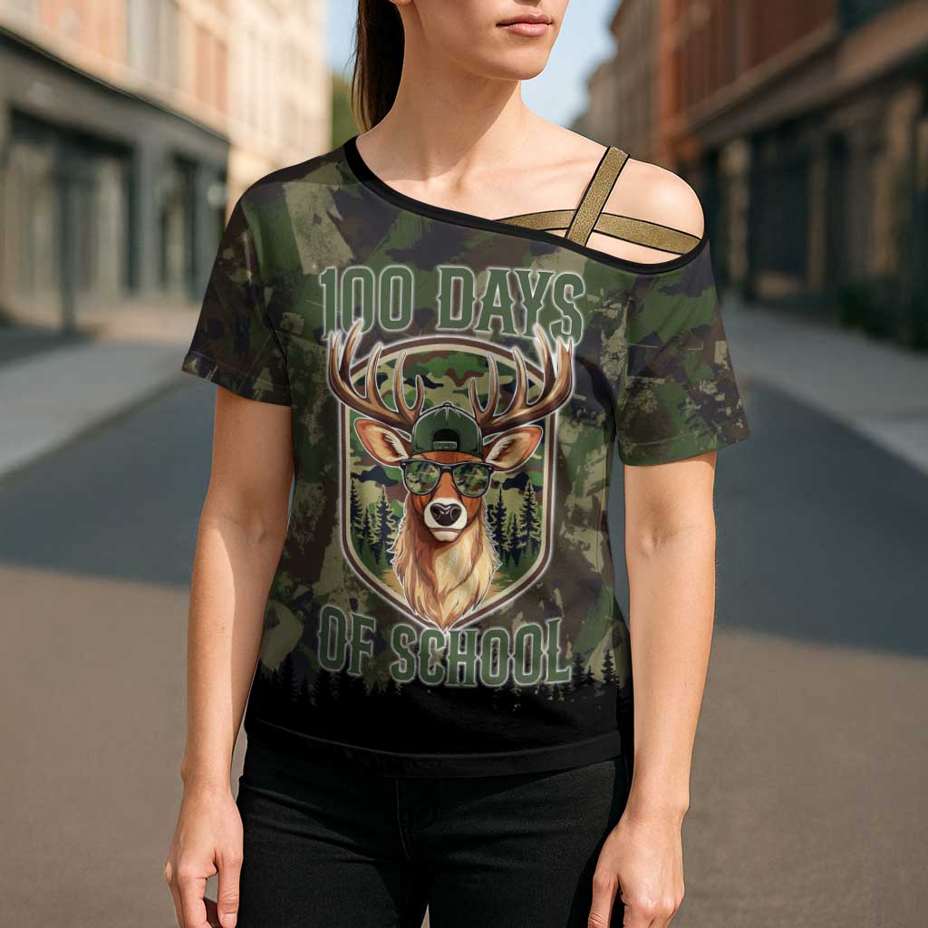 Deer 100 Days of School Cross Shoulder Shirt Camo Deer Adventure Forest