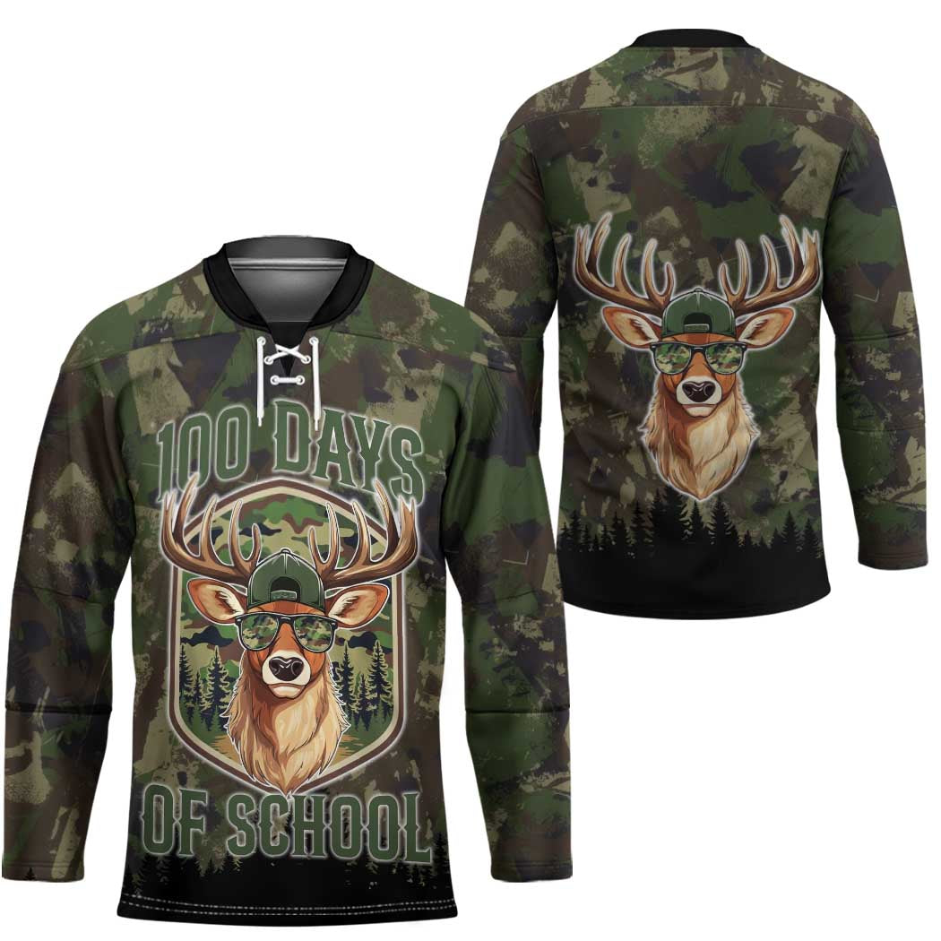 Deer 100 Days of School Hockey Jersey Camo Deer Adventure Forest