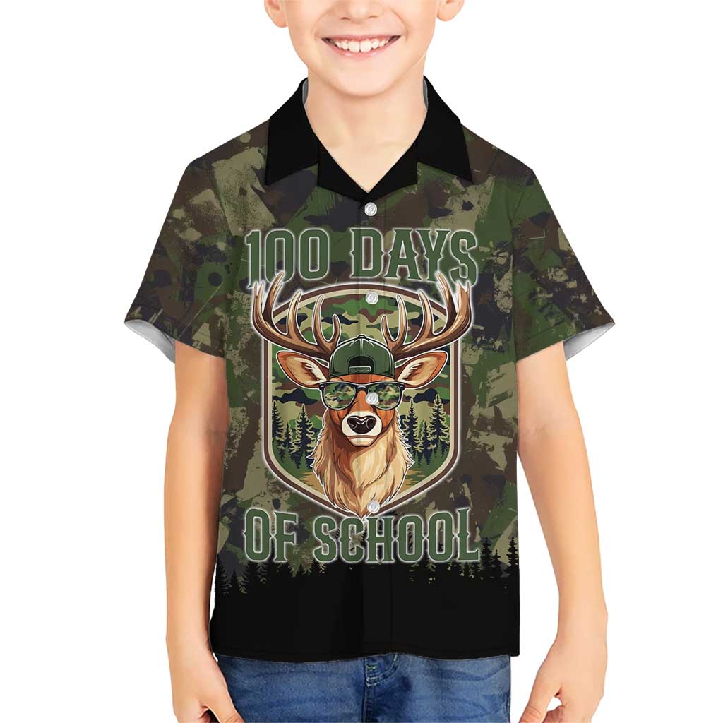 Deer 100 Days of School Kid Hawaiian Shirt Camo Deer Adventure Forest
