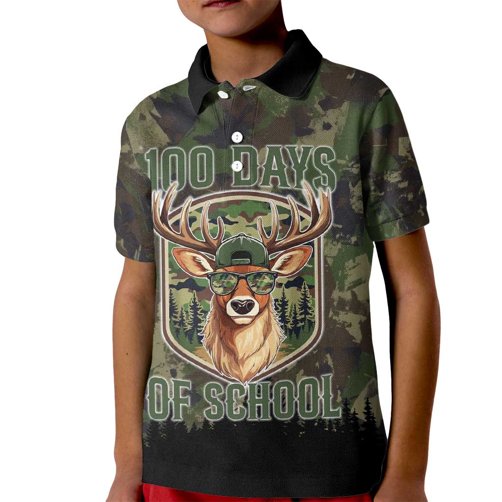 Deer 100 Days of School Kid Polo Shirt Camo Deer Adventure Forest