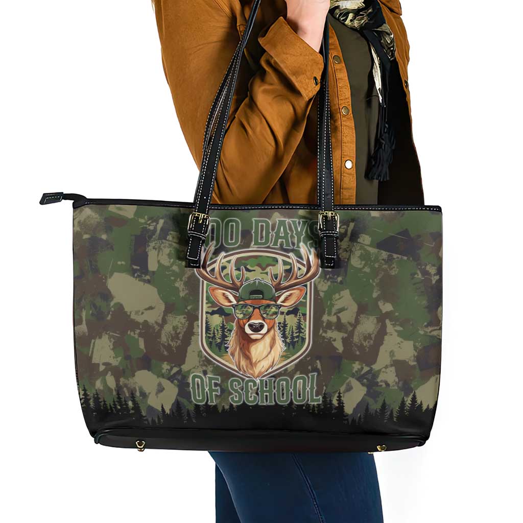 Deer 100 Days of School Leather Tote Bag Camo Deer Adventure Forest