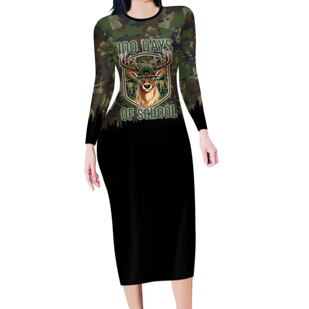 Deer 100 Days of School Long Sleeve Bodycon Dress Camo Deer Adventure Forest