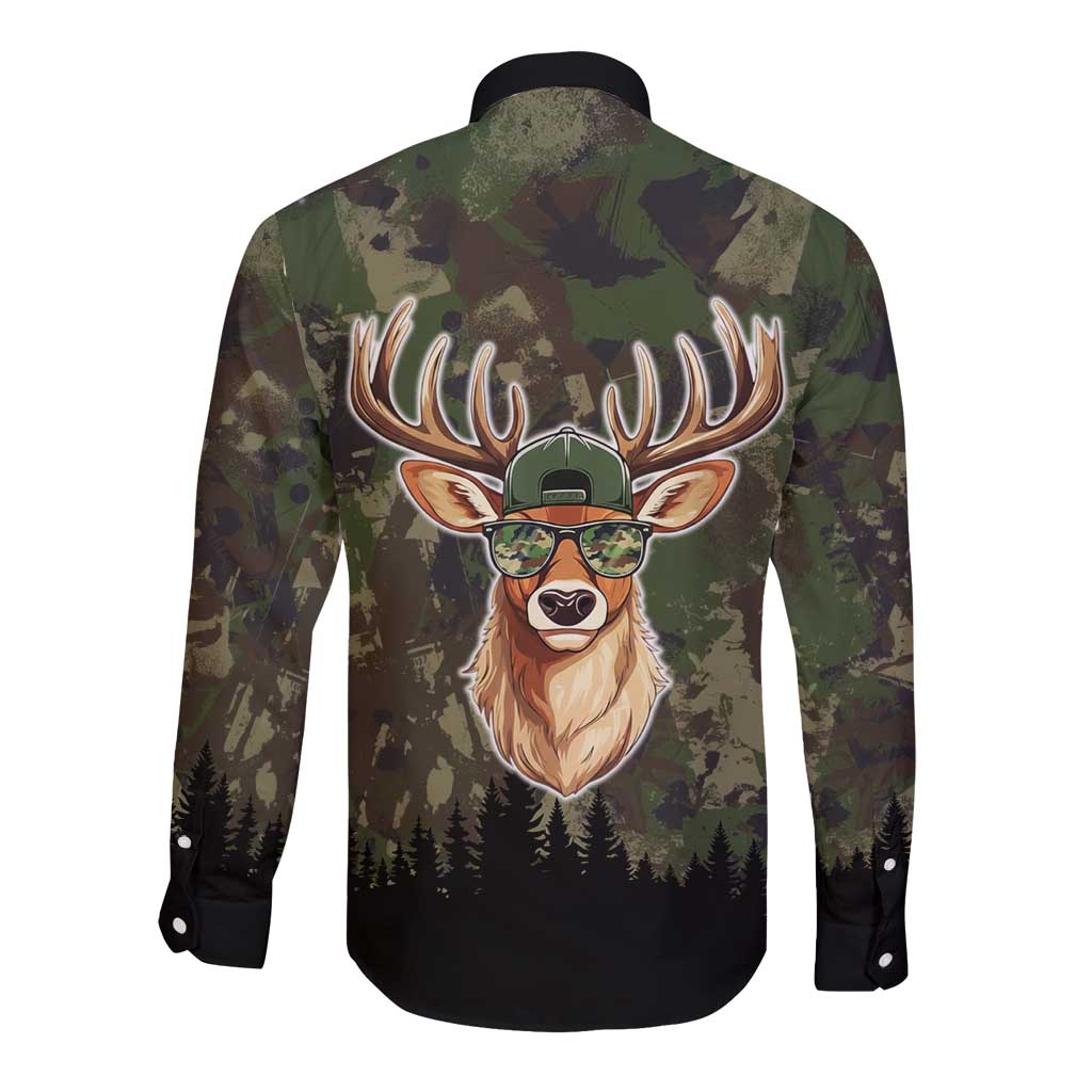 Deer 100 Days of School Long Sleeve Button Shirt Camo Deer Adventure Forest