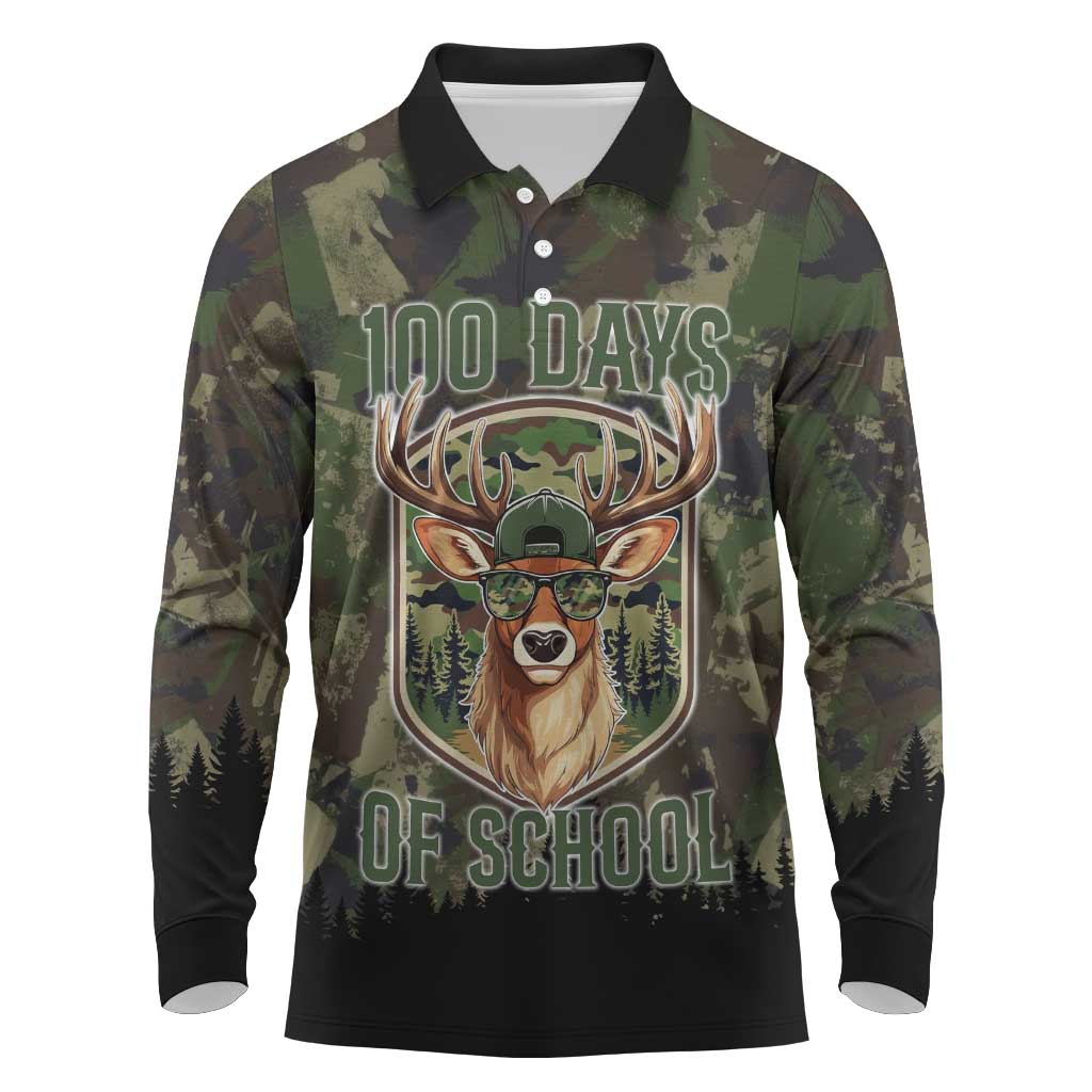 Deer 100 Days of School Long Sleeve Polo Shirt Camo Deer Adventure Forest