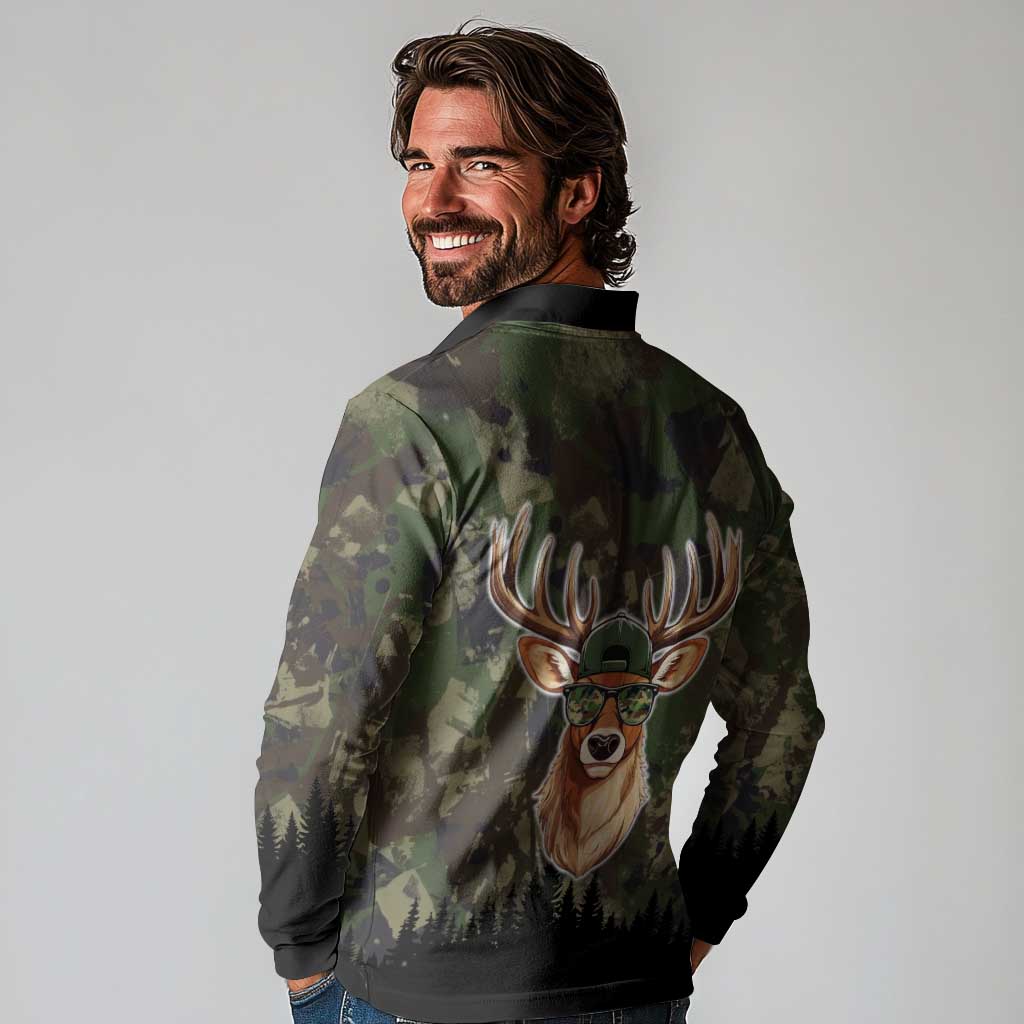 Deer 100 Days of School Long Sleeve Polo Shirt Camo Deer Adventure Forest