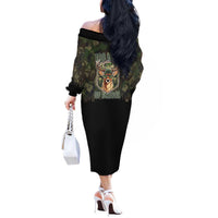 Deer 100 Days of School Off The Shoulder Long Sleeve Dress Camo Deer Adventure Forest