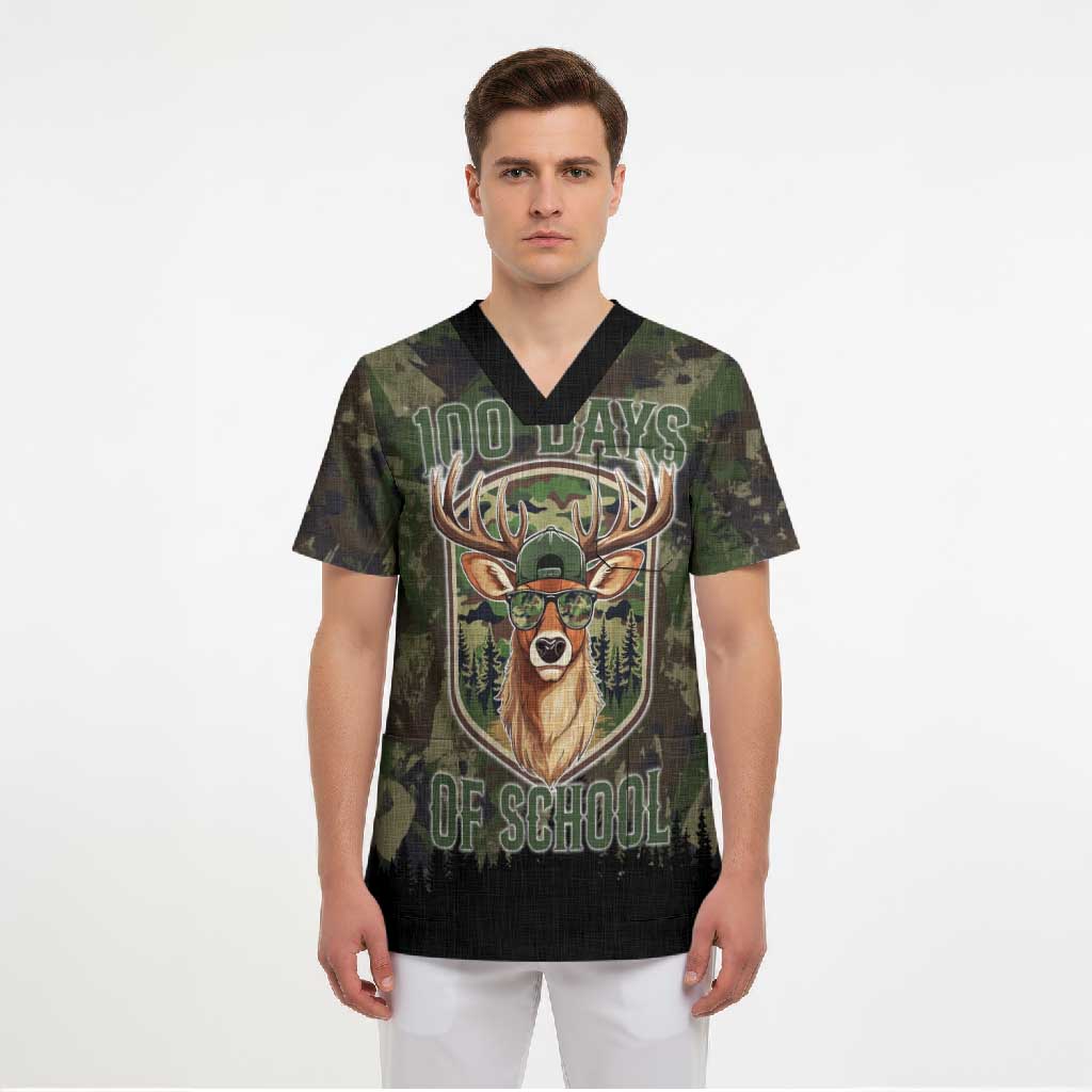 Deer 100 Days of School Scrub Top Camo Deer Adventure Forest
